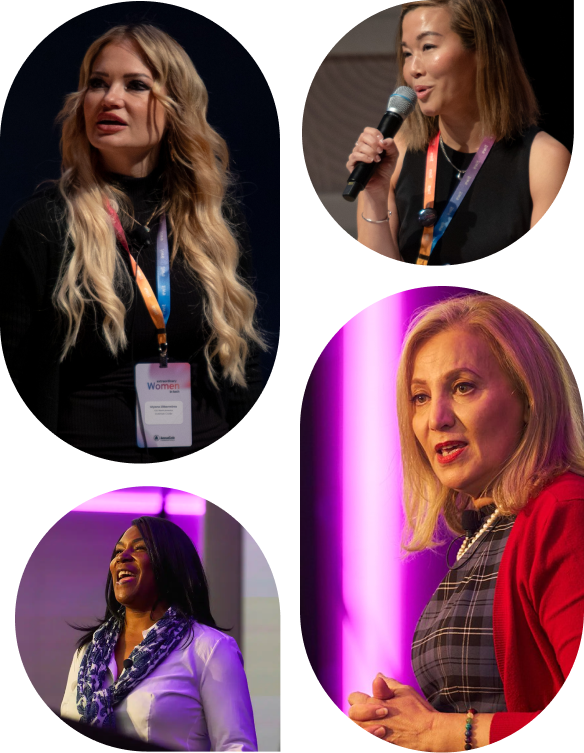 Image of four speakers on global conference. Extraordinary Women In Tech.